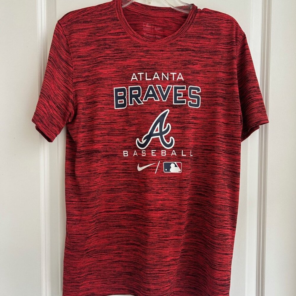 Nike Atlanta Braves T-Shirt Mens Medium Red Velocity Short Sleeve Baseball Sport